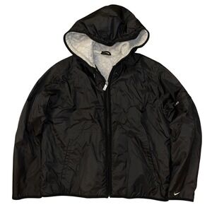 Nike Womens Black Hooded Windbreaker Fleece Lined Full Zip Jacket Small 4-6